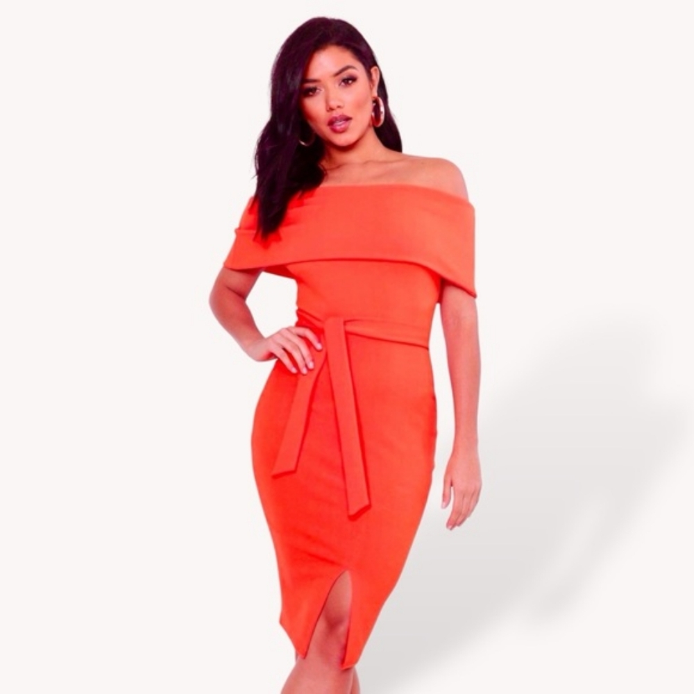 Elegant Off-Shoulder Orange Dress